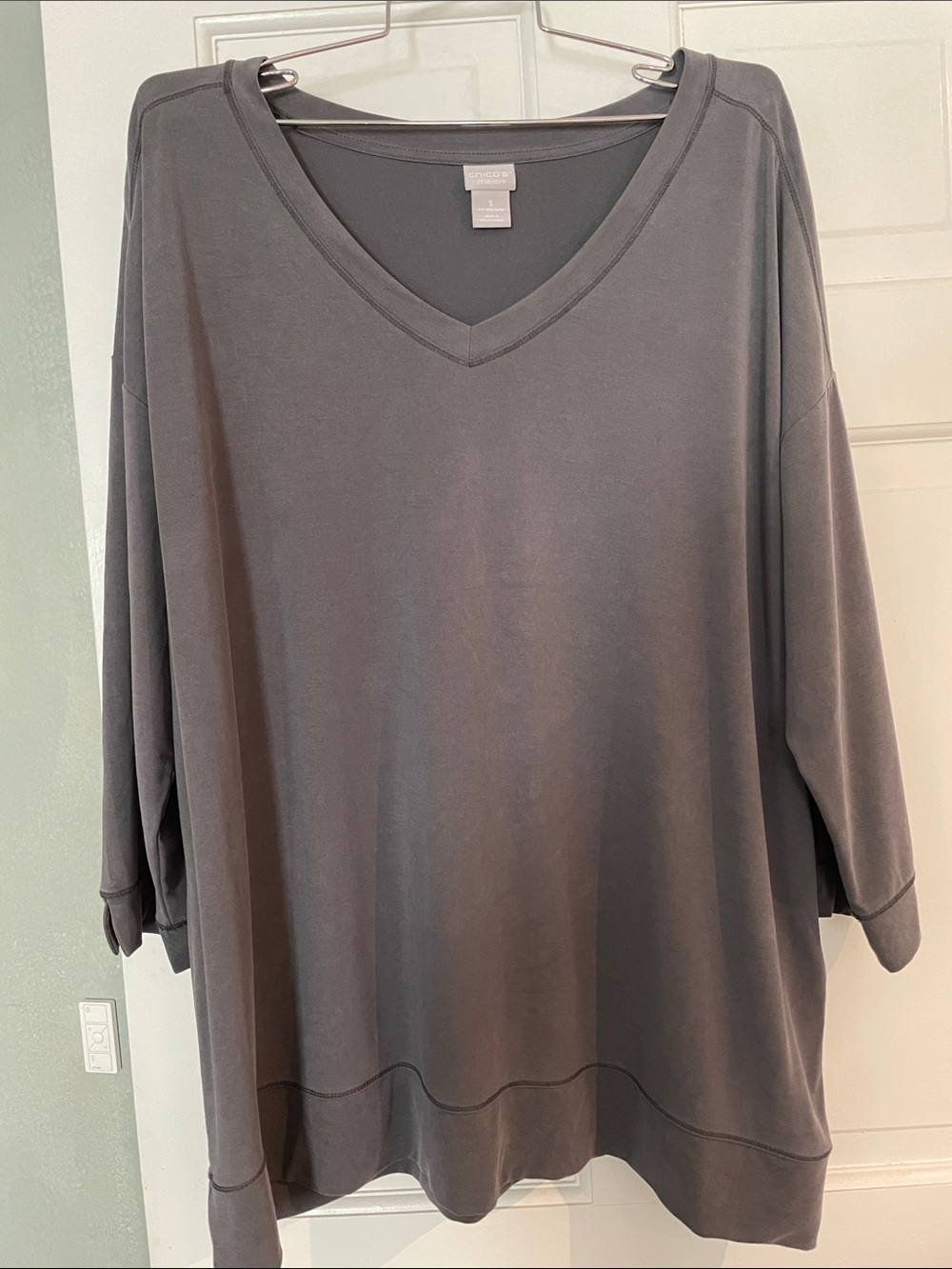 Chico's Oversized V-Neck Tunic Sweatshirt in Charcoal Gray